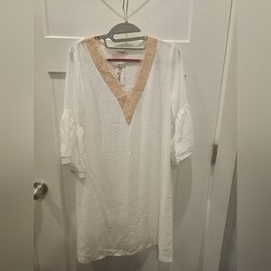 Hotouch White Crochet V-Neck Bell Sleeve Tunic Dress Women’s Small NWT